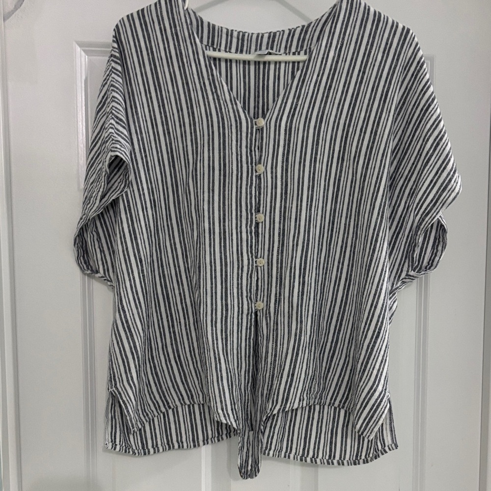 Time and Tru Black and White Striped Blouse